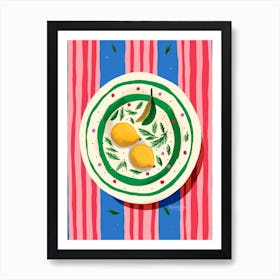 A Plate Of Two Lemons, Top View Food Illustration 4 Art Print