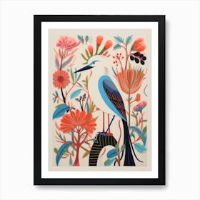 Colourful Scandi Bird Egret 1 Art Print