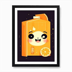 Orange Juice Box With A Cat Kawaii Illustration 3 Art Print