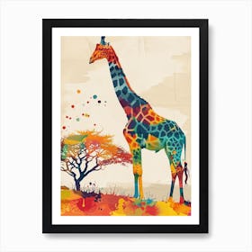 Giraffe On The Hill Watercolour 1 Art Print