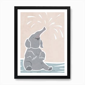 Elephant Splashing Water Art Print