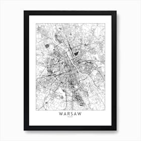 Warsaw White Map Art Print