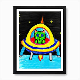 Space Green Cat Art Print