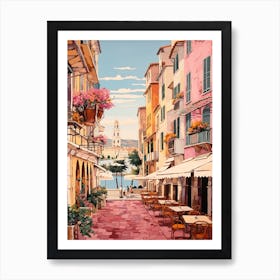 Cannes France 1 Vintage Pink Travel Illustration Art Print