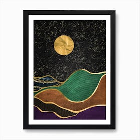 Moonlight - Gold landscape with moon #4 Art Print