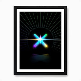 Neon Geometric Glyph in Candy Blue and Pink with Rainbow Sparkle on Black n.0118 Art Print