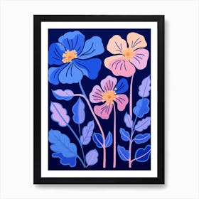 Blue Flower Illustration Portulaca 3 Art Print