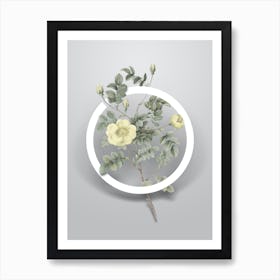 Vintage Yellow Sweetbriar Rose Minimalist Flower Geometric Circle on Soft Gray Art Print