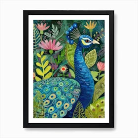 Folk Colourful Peacock 1 Art Print