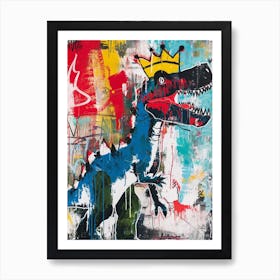 Paint Drip Dinosaur With A Crown 4 Art Print