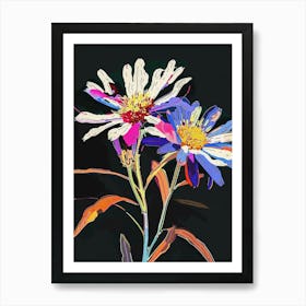 Neon Flowers On Black Asters 6 Art Print