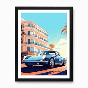 A Porsche 911 In French Riviera Car Illustration 2 Art Print