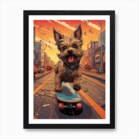 Yorkshire Terrier Dog Skateboarding Illustration 2 Art Print