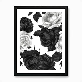 Black And White Roses Seamless Pattern Art Print