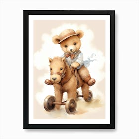 Equestrian Teddy Bear Painting Watercolour 2 Art Print