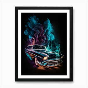 Muscle Smoke Drift Retro Racing vintage classic Car 1 Art Print