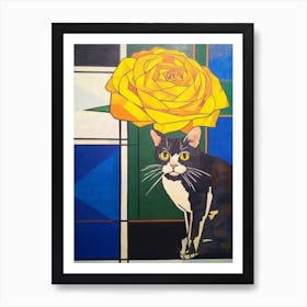 Ranunculus With A Cat 4 Abstract Expressionist Art Print