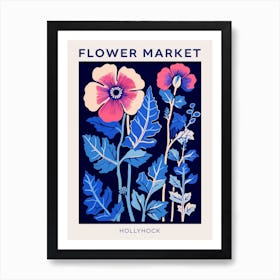 Blue Flower Market Poster Hollyhock 2 Art Print