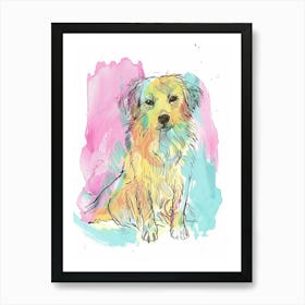 Watercolour Colourful Dog Line Illustration Art Print