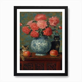 Dahlia With A Cat 1 William Morris Style Art Print