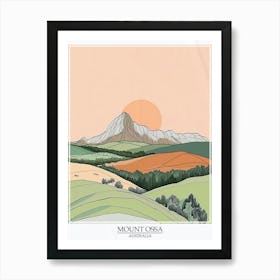 Mount Ossa Australia Color Line Drawing 1 Poster Art Print