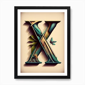 X  Letter, Alphabet Retro Drawing 3 Art Print