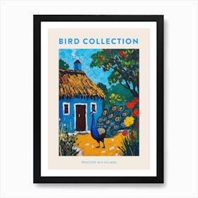 Peacock By A Thatched Cottage Textured Painting 1 Poster Art Print