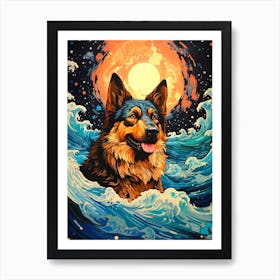 German Shepherd In The Ocean Art Print