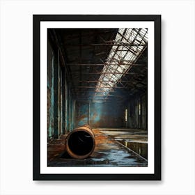 Grunge Textured Vintage Industrial Steel Pipe Laying On An Abandoned Warehouse Floor Rusty Patina I (2) Art Print