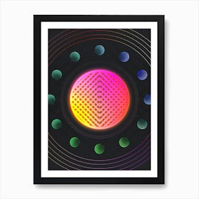 Neon Geometric Glyph in Pink and Yellow Circle Array on Black n.0447 Art Print