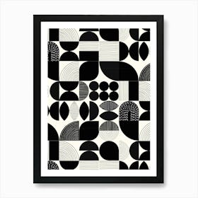 Modern Art Geometric Shapes Black and White Art Print