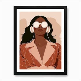 Illustration Of A Woman Wearing Headphones Art Print