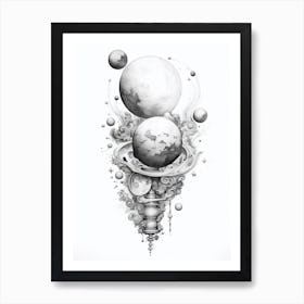 Black And White Celestial Line Art 2 Art Print