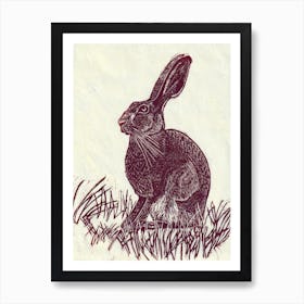 Mocha Hare Linocut Poster