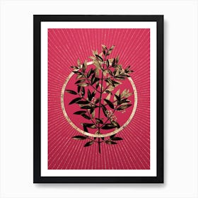 Gold Phillyrea Tree Branch Glitter Ring Botanical Art on Viva Magenta Art Print