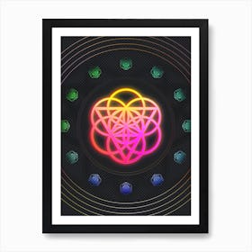 Neon Geometric Glyph in Pink and Yellow Circle Array on Black n.0233 Art Print