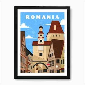 Romania — Retro travel minimalist art poster Art Print