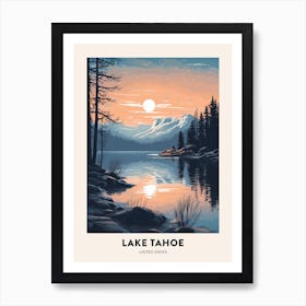 Winter Night  Travel Poster Lake Tahoe Usa 2 Art Print