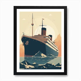 Titanic Ship Sunset Minimalist 2 Art Print