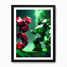 Red and Green Robots Fight Art Print