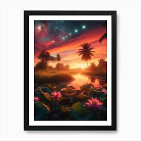 Beautiful Lotus Lake Landscape 3 Art Print