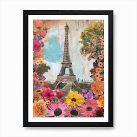 Paris   Floral Retro Collage Style 3 Art Print