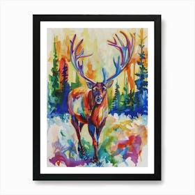 Caribou Colourful Watercolour 2 Art Print