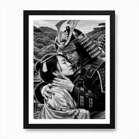 Samurai Couple Hugging Art Print