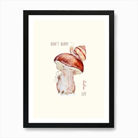 White Mushroom, Snail and Spider (Watercolor) Art Print