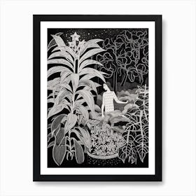 B&W Plant Illustration Chinese Evergreen 3 Art Print