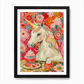 Floral Fauvism Style Unicorn & Cupcakes 2 Art Print