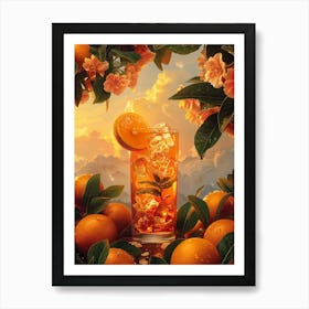 Oranges And Flowers Art Print