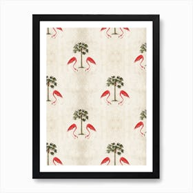 Flamingos Under The Palm Trees Art Print