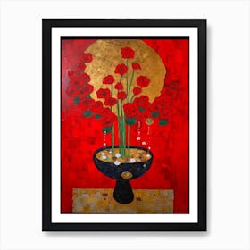 Amaryllis With A Cat 3 Art Nouveau Klimt Style Art Print